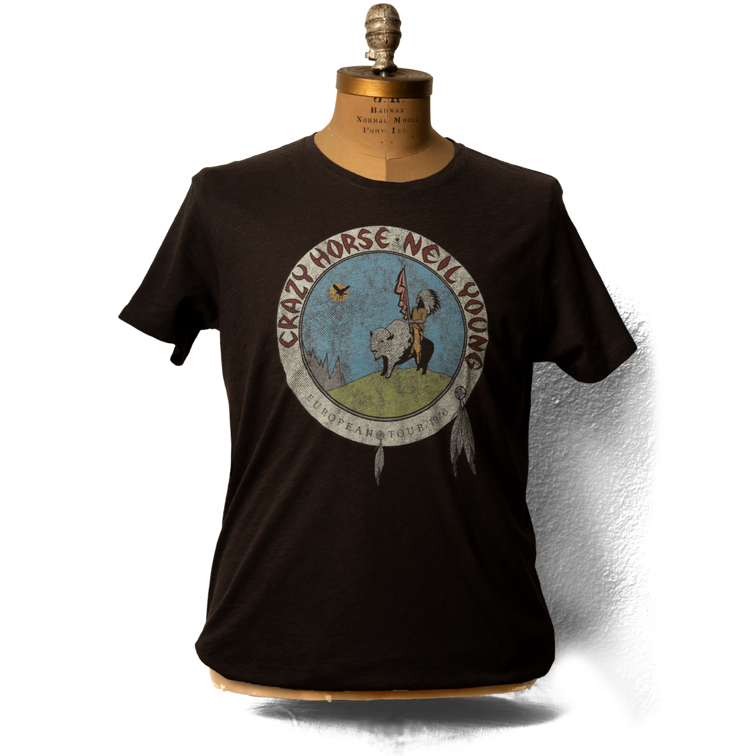 Soft Organic Vintage Crazy Horse 1976 Tour Men’s Black T-Shirt